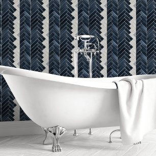 Papier Peint Chevron Navy et Blanc en Arête de Hareng