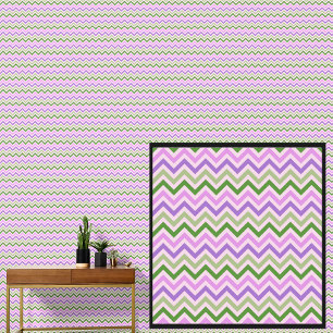Papier Peint Chevron vert rose mauve géométrique sur crème