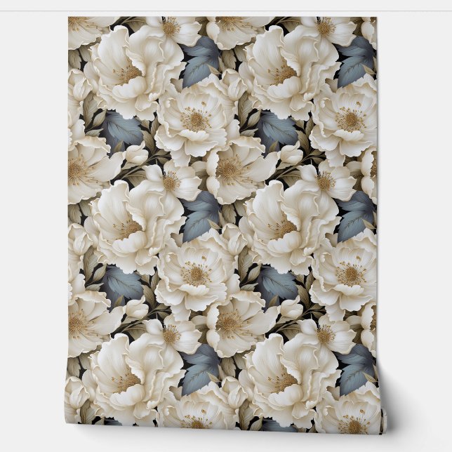 Papier Peint Chic 3d or blanc et fleurs de sauge ressort floral (Déroulement)