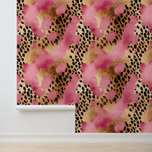 Papier Peint Chic Abstrait Black Gold Pink Leopard