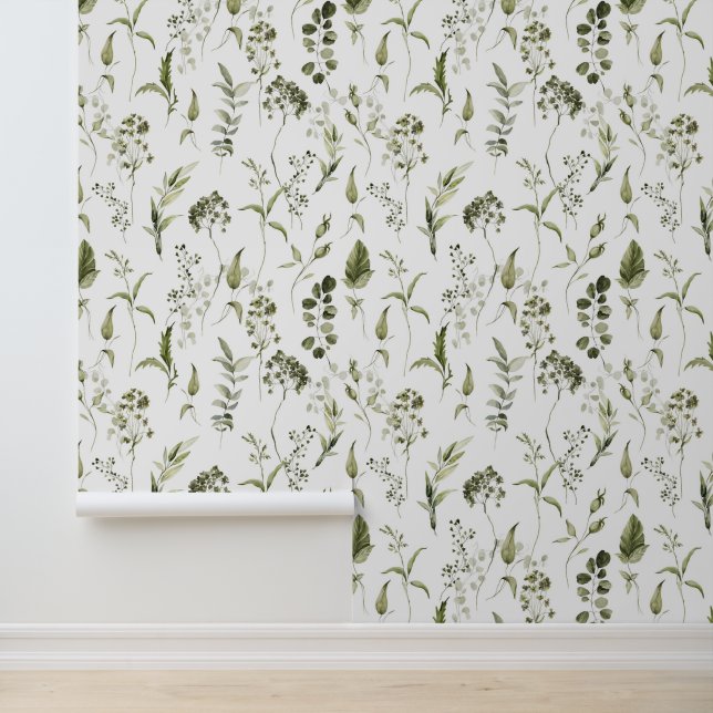 Papier Peint Chic Aquarelle Foliage Verdure Forêt botanique (Application)