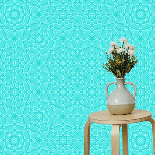 Papier Peint Chic bleu Turquoise Aqua Tones marocaines géométri (Créateur téléchargé)