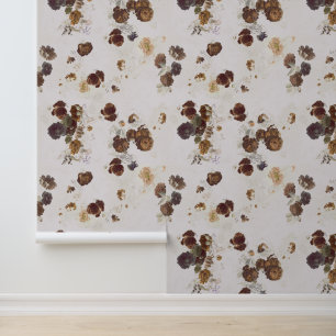 Papier Peint Chic Élégant Brun Beige Roses Floral Toile