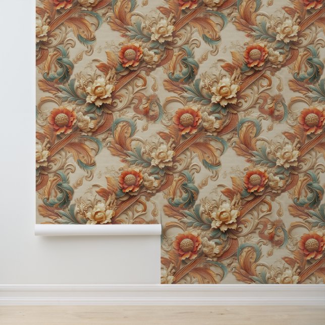 Papier Peint Chic, Elegant Crèmes & cuir texture fleur look (Application)