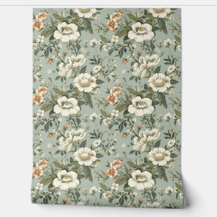 Papier Peint Chic Shabby vert foncé fleurs vintages