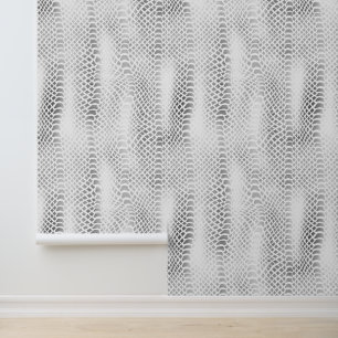Papier Peint Chic Silver Grey White Snake Print