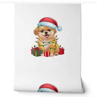 Papier Peint Chien Shih Poo avec chapeau de Père Noël illuminé