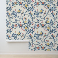 Chinois Floral Bleu Oiseau Élégant