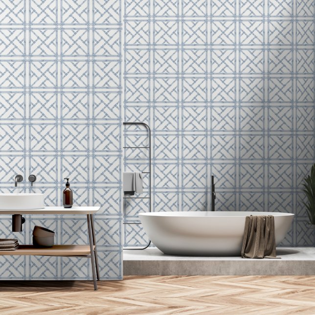 Papier Peint Chinoiserie Influence asiatique Bleu et blanc (Salle de bain)