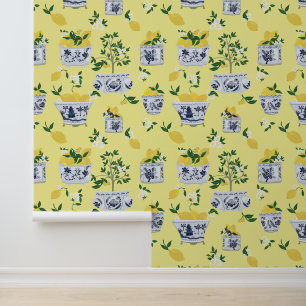 Papier Peint Chinoiserie Jaune Ginger Jar Lemon Trees Jaune