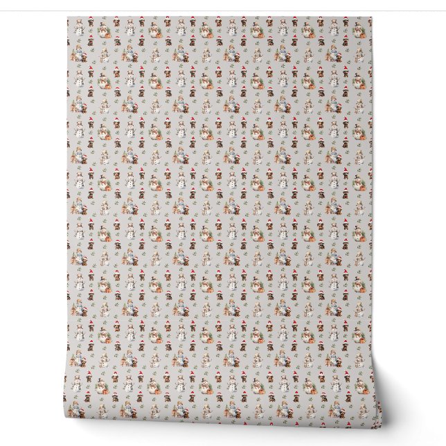 Papier Peint Chiots de Dachshund : Chapeaux de Père Noël, Holly (Déroulement)