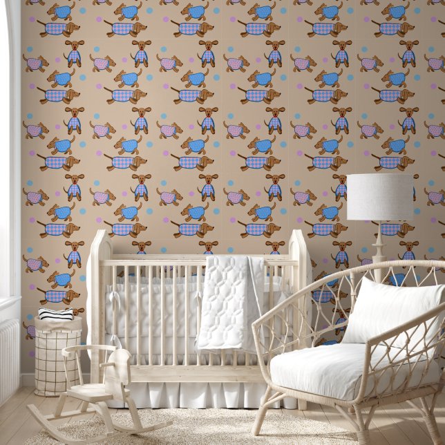Papier Peint Chiots pourchassant des boules pépinière Papier pe (Enfants)