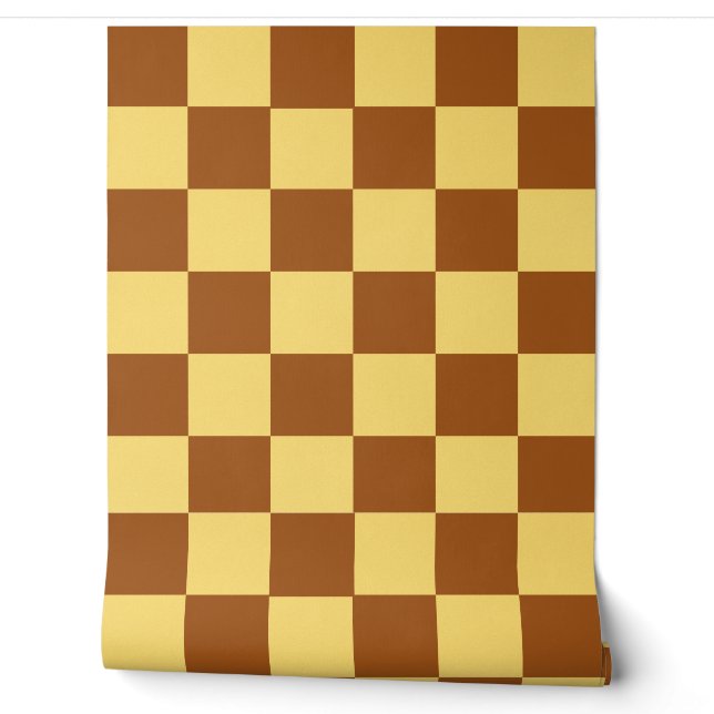 Papier Peint Chocolat Brown et Beurre jaune chèque rétro (Déroulement)