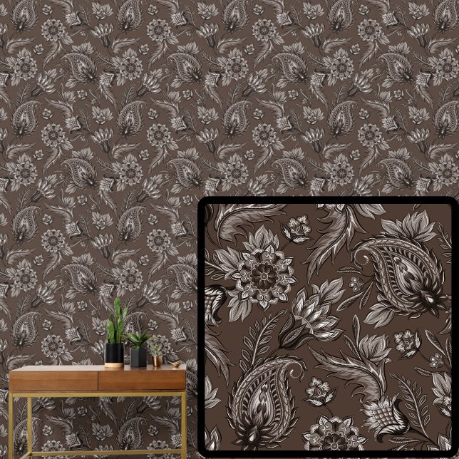 Papier Peint Chocolat Brown foncé clair Paisley élégant (Créateur téléchargé)