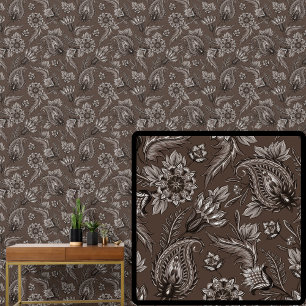 Papier Peint Chocolat Brun Foncé Clair Floral Paisley Élégant