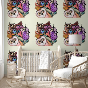 Papier Peint Chouettes colorées amusantes