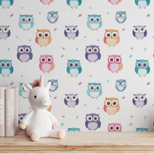 Papier Peint Chouettes mignonnes colorées Enfants