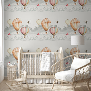 Papier Peint Ciel des nuages Ballons à air chaud oiseaux