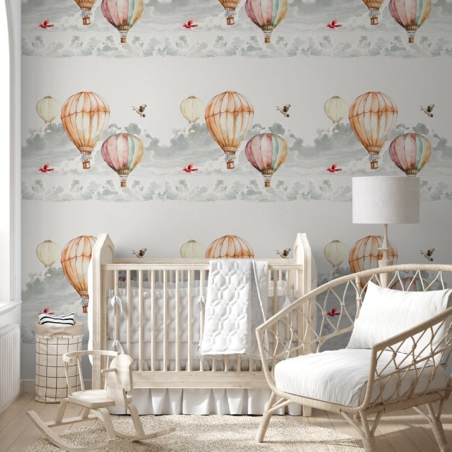 Papier Peint Ciel des nuages Ballons à air chaud oiseaux (Enfants)
