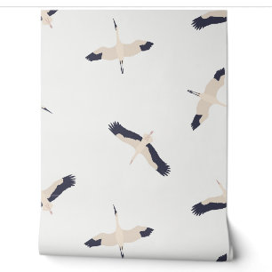 Papier Peint Cigogne volante minimaliste et oiseau grue