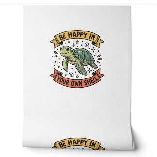 Papier Peint Citation Tortue Heureuse Dessin de Gravure Vintage