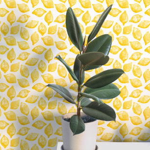 Papier Peint Citron Citrus Méditerranée Jaune Blanc Aquarelle