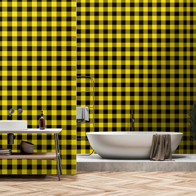Papier Peint Citron jaune noir 3 pouces Luminjack Buffalo Plaid (Salle de bain)
