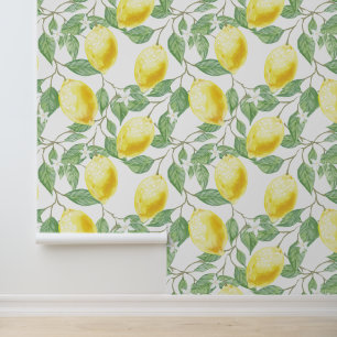 Papier Peint Citrons et Feuilles