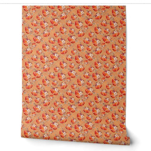 Papier Peint Citrouille plaid crème orangée automne motif