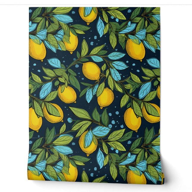 Papier Peint Citrus Citrons Motif (Déroulement)