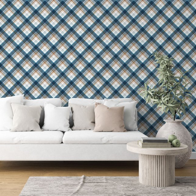 Papier Peint Clair Turquoise Bleu Bleu Bleu Tan Plaid Motif (Créateur téléchargé)