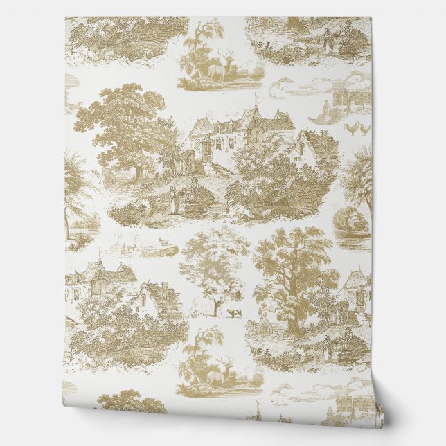 Papier Peint Classic Beige Vintage Toile Château (Déroulement)