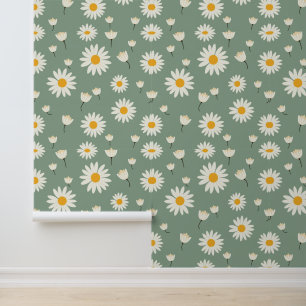 Papier Peint Classic Daisy Vintage Inspiré Sage Green