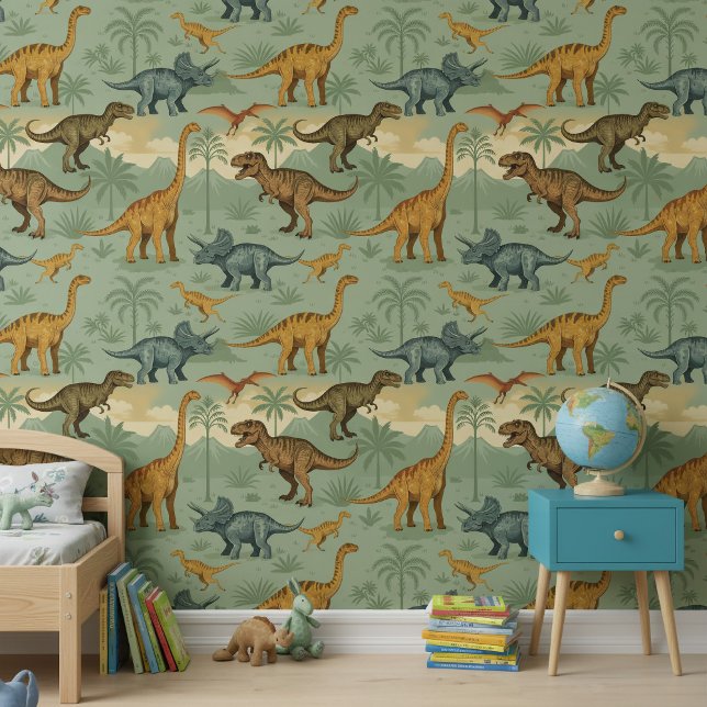 Papier Peint Classic T-Rex Triceratops Dinosaur Scene ID1237 (Créateur téléchargé)