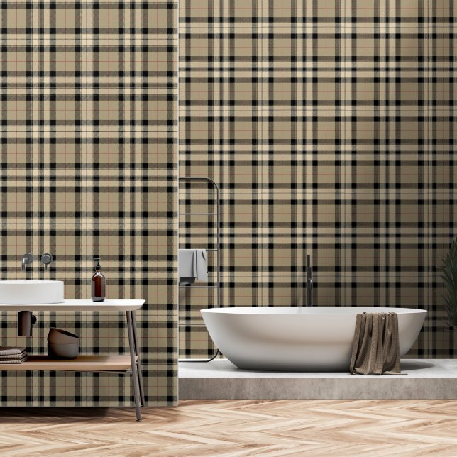 Papier Peint Classique Beige + Salle de bain Noire Plaid (Salle de bain)