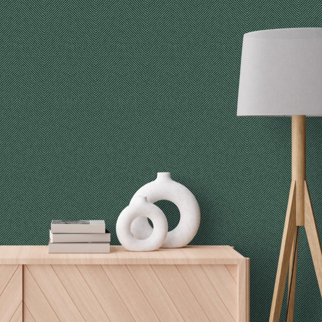 Papier Peint Classique simple herringbone tweet effet vert fonc (Créateur téléchargé)