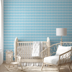 Papier Peint Clé grecque mosaïque fausse bleue égéenne sur fond
