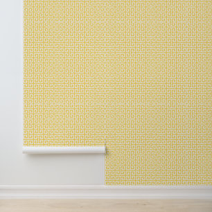 Papier Peint Clé grecque moyenne Moutarde et Blanc