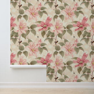 Papier Peint Clematis fleur floraison liana avec oiseaux & abei