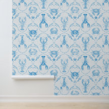 Coastal Preppy Lobster and Crabs in Light Blue