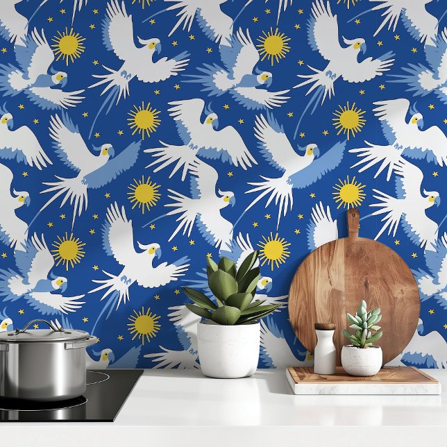Papier Peint Cockatoos céleste sur le bleu (Créateur téléchargé)