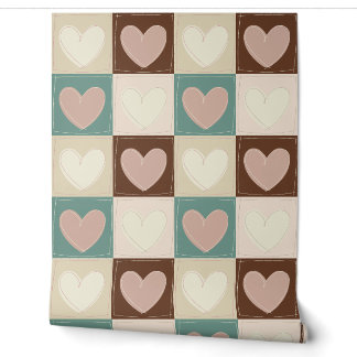 Papier Peint Cœurs à Damier Grille