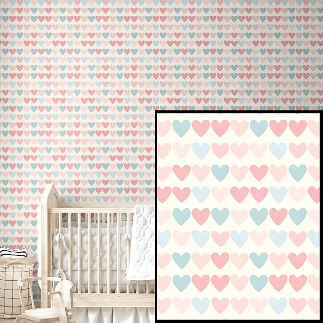 Papier Peint Coeurs Bleus roses et aqua (Créateur téléchargé)