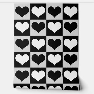Papier Peint Coeurs d'amour blanc noir géométrique