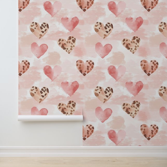 Papier Peint Coeurs Empreintes de léopard Brown roses (Application)