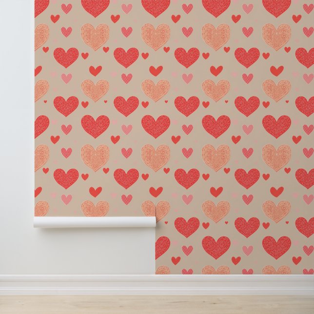 Papier Peint Coeurs floraux romantiques Motif sans couture (Application)