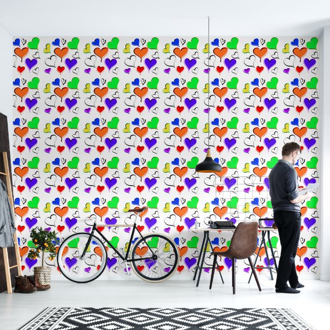 Papier Peint Coeurs lumineux Couleurs arc-en-ciel (Salon)