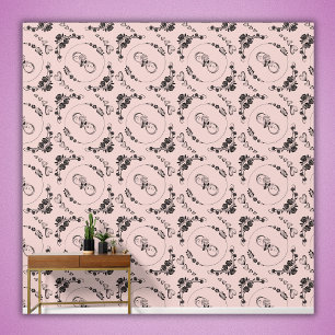 Papier Peint Coeurs noirs simples, Floral, Infinité sur rose