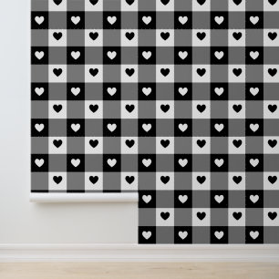 Papier Peint Coeurs Plaid Cute Fun Noir & Blanc Unisex Nursery