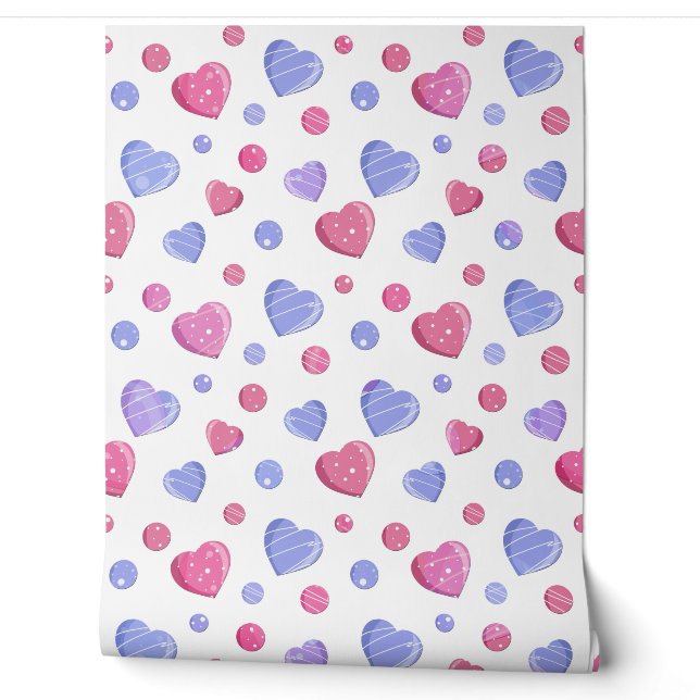 Papier Peint Coeurs roses et bleus sur un arrière - plan blanc. (Déroulement)
